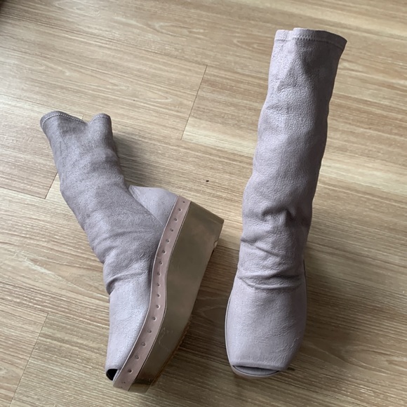 Rick Owens elasticized leather sock open toe platform bootie - Picture 9 of 17